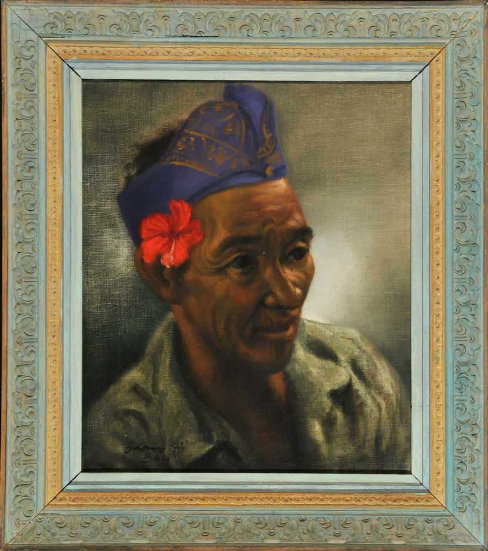 Balinesischer Künstler des 20. Jh.Öl/Lwd, 39 x 32 cm, " Bildnis eines Mannes ", u.l. undeutl. sign.,