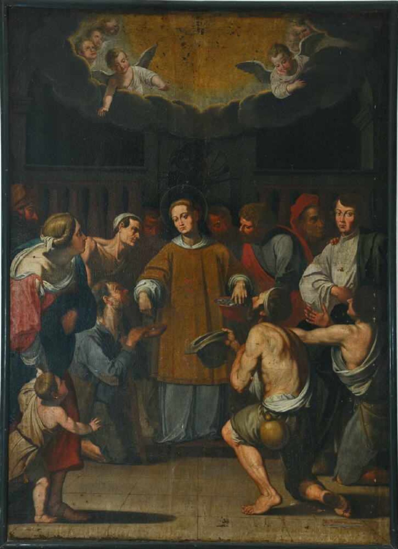Bildnismaler des 18. Jh.Öl/Lwd, 283 x 204 cm, " Der Heilige Laurentius verteilt den Kirchenschatz an