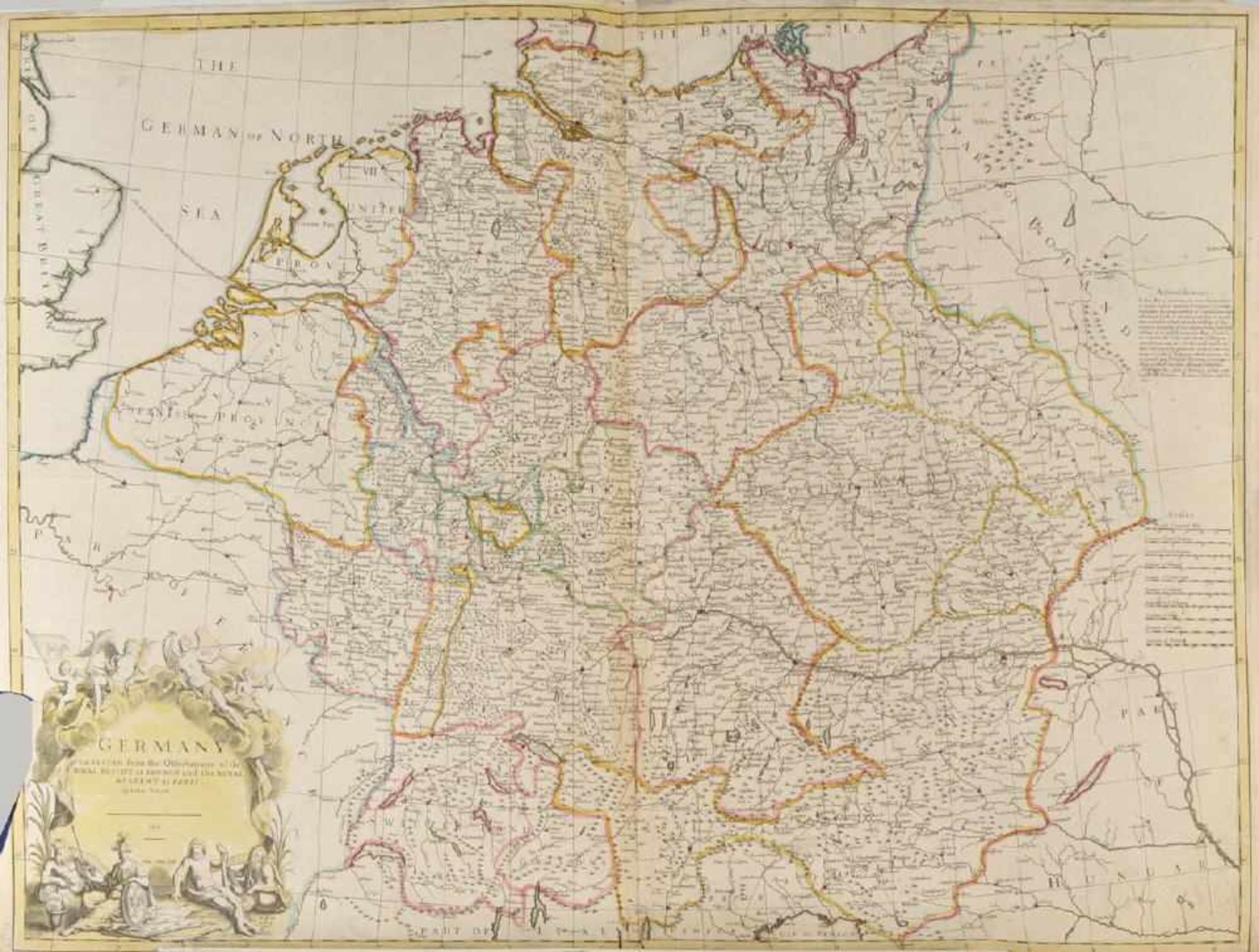 Landkarte "Deutschland"Kupferstich, handcolor., 65 x 95 cm, von John Senex, London, 1710, linker