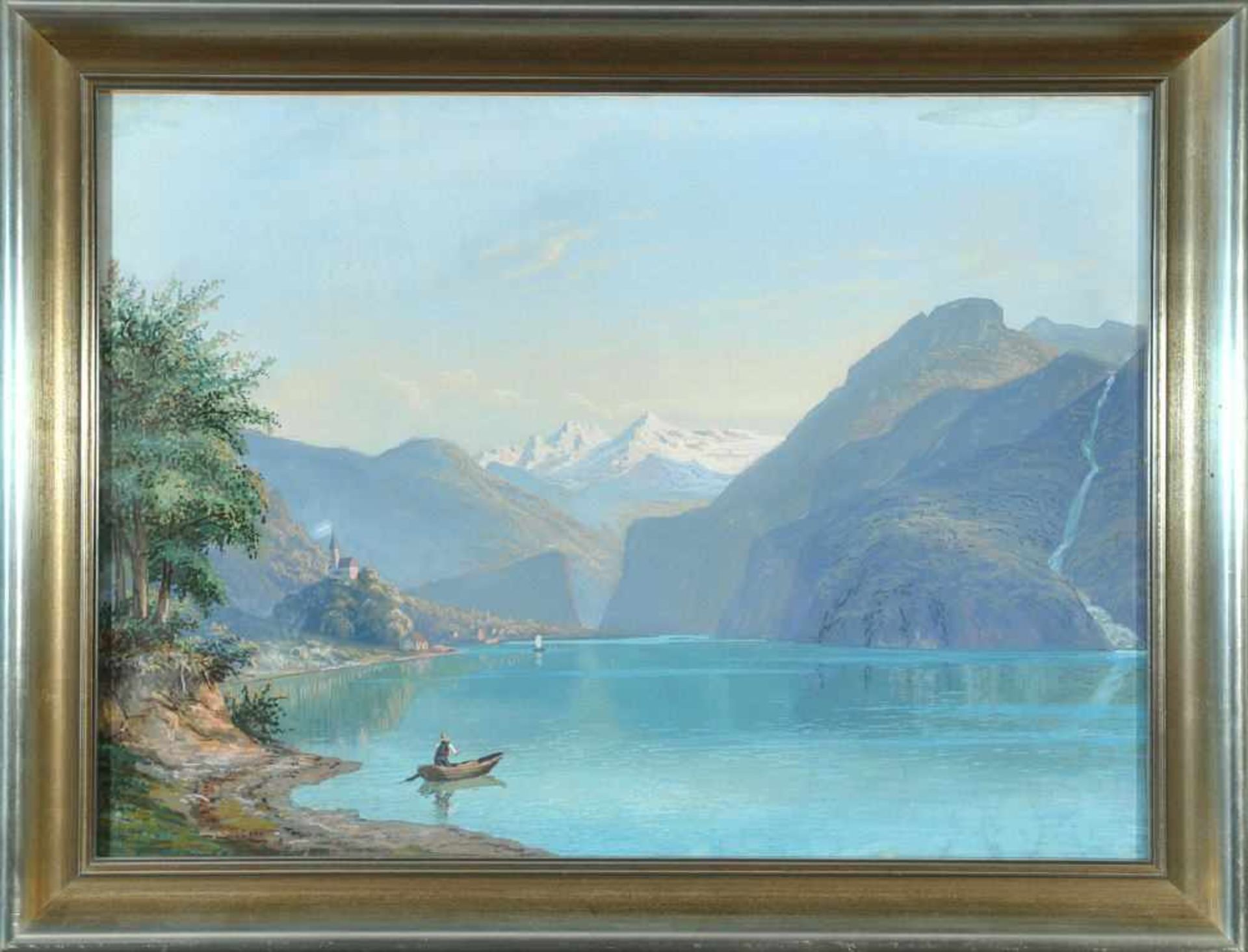 Landschaftsmaler des 19. Jh.Gouache, 41,5 x 56,5 cm, rücks. betit. " Gundelsee im Salzkammergut -