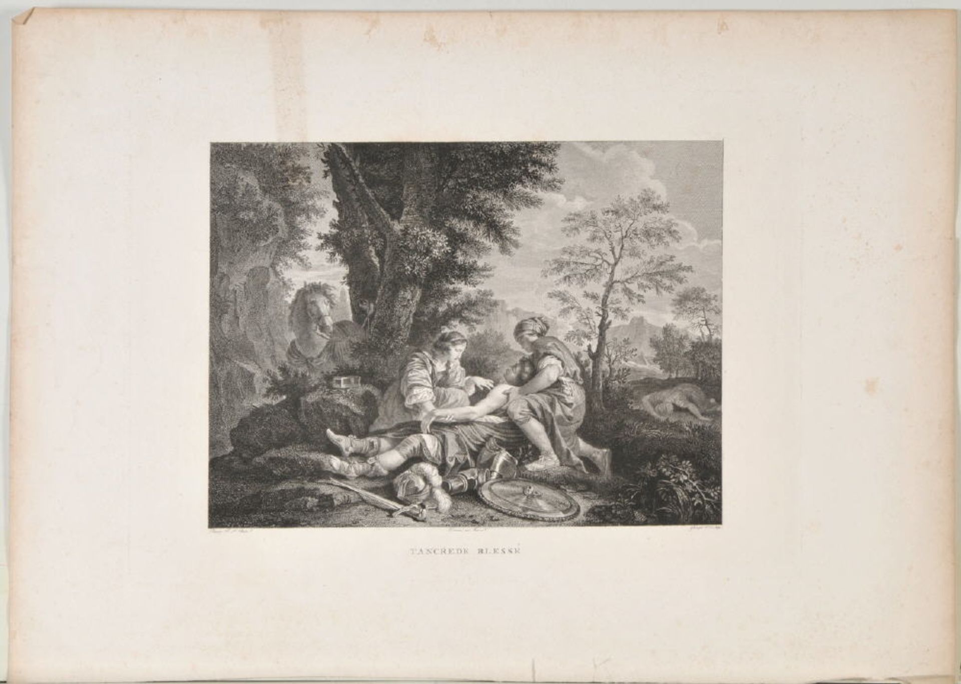 Miger, Simon Charles, 1736 Nemours - 1820 ParisRadierung, 24 x 32 cm, betit. " Tancrede Blessé ",