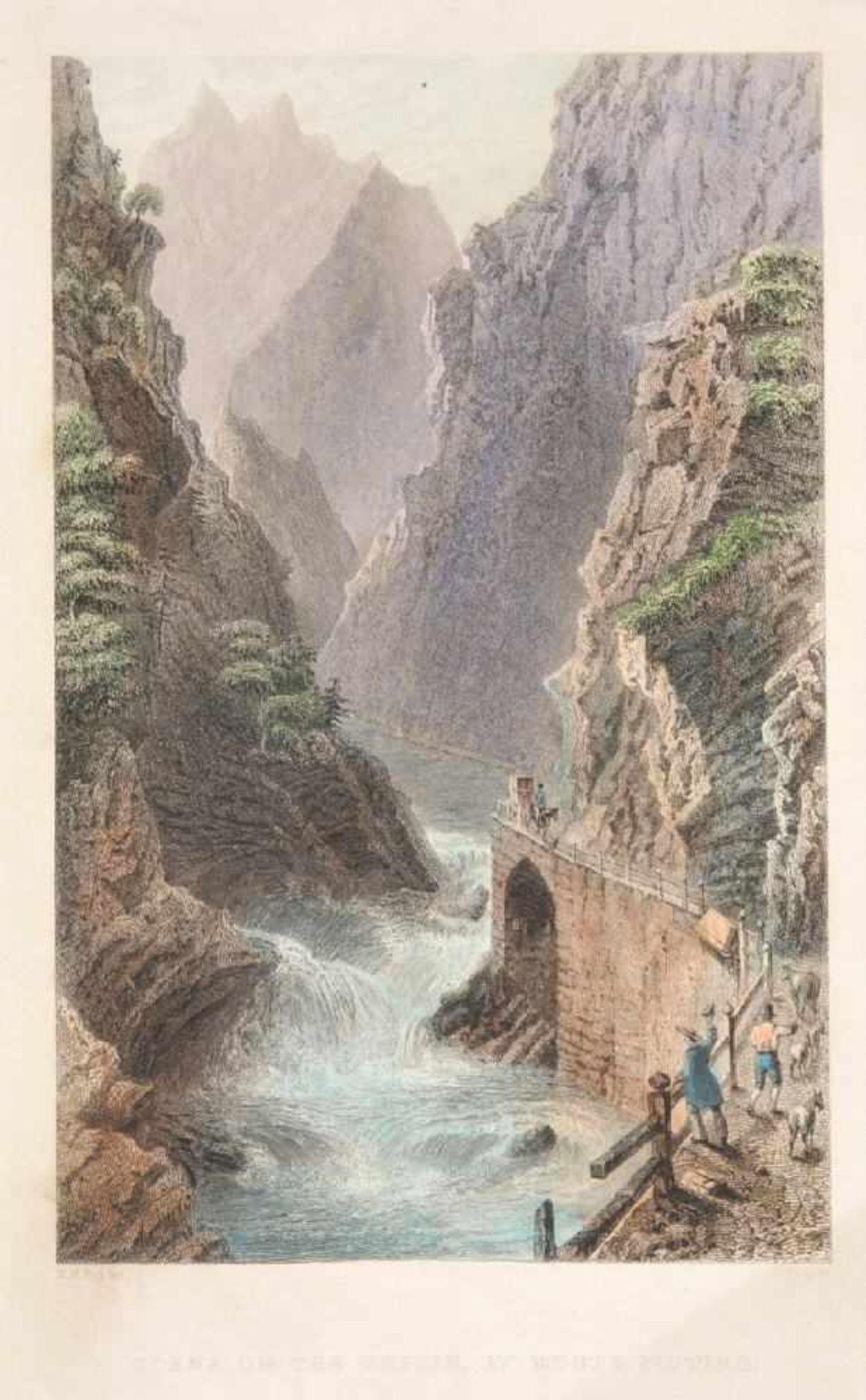 Tessin, Blick auf den Monte PiotinoLithographie, handcolor., 18 x 12 cm, von W. le Petit, 19. Jh.,
