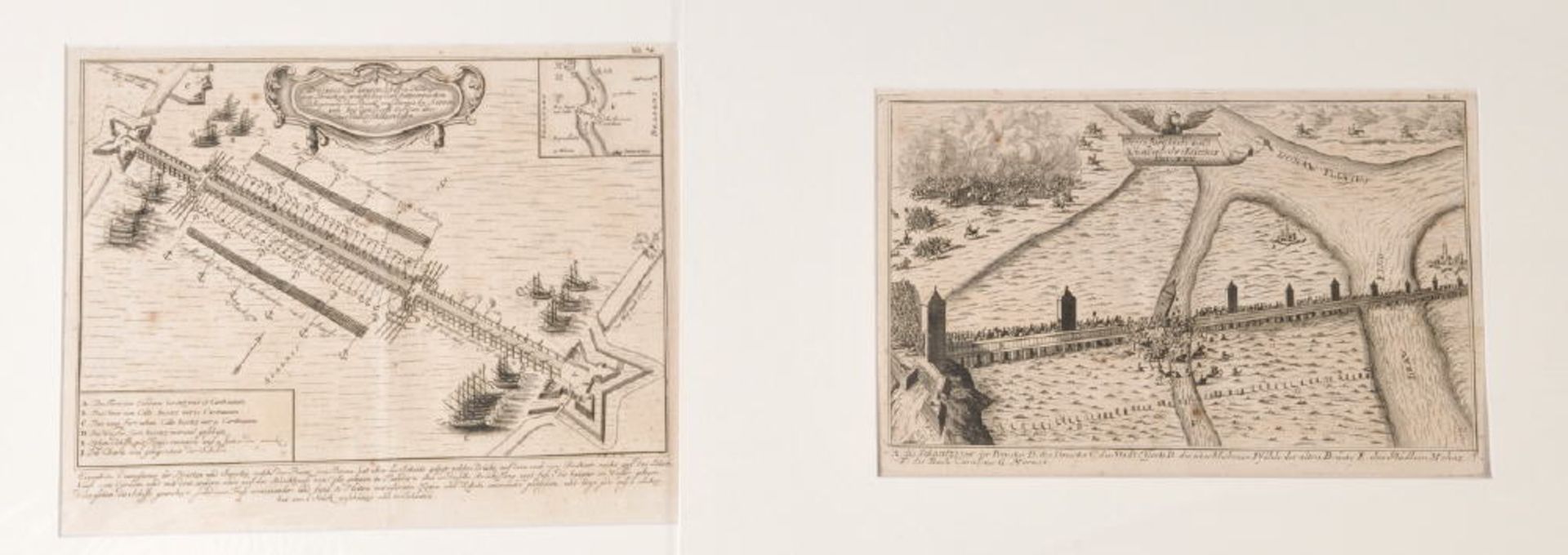 Stör, Johann Wilhelm, 1727 - nach 17552 Kupferstiche, versch. Größen, " Brückenschlachten an der