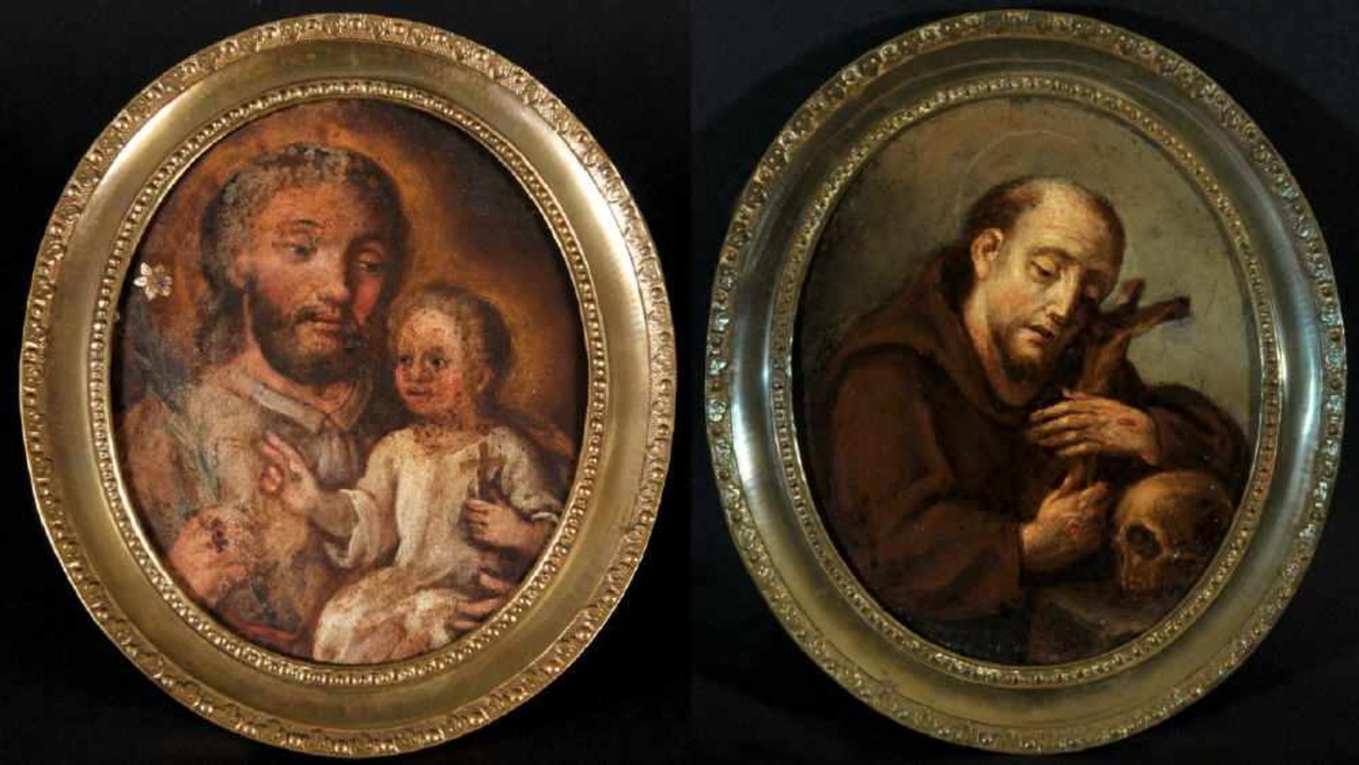 Bildnismaler des 18./19. Jh.Öl/Metall, oval, 17,5 x 14,5 cm, recto " Joseph mit Jesusknabe ",