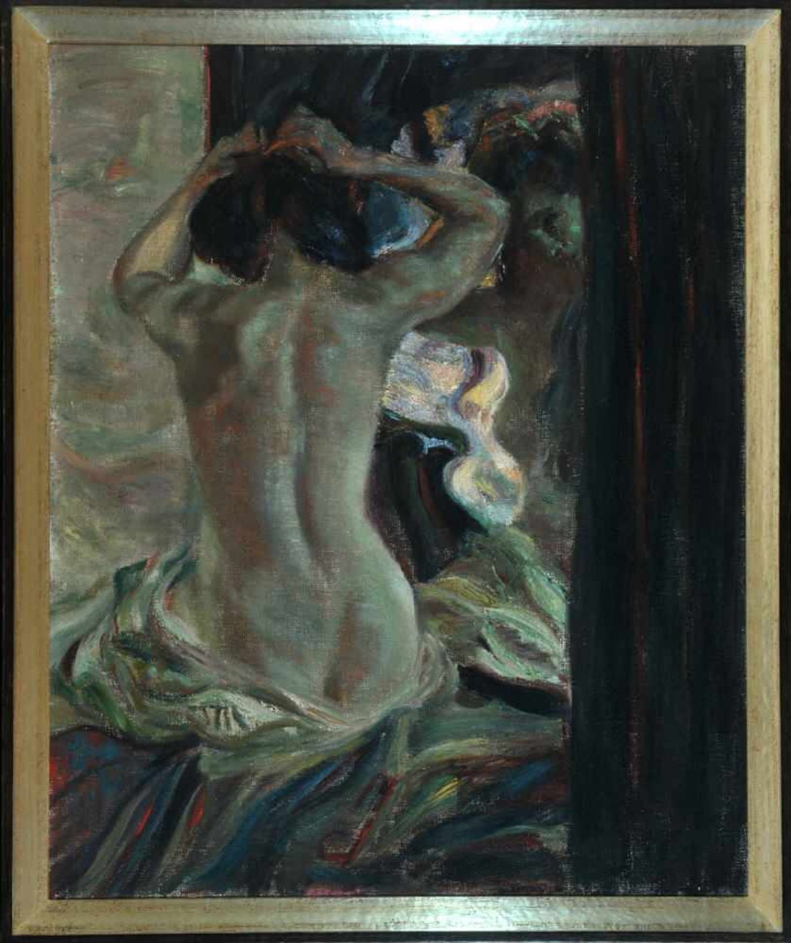 Aktmaler des 19./20. Jh.Öl/Rupfen, 111 x 92 cm, " Weiblicher Rückenakt ", rücks. kleine