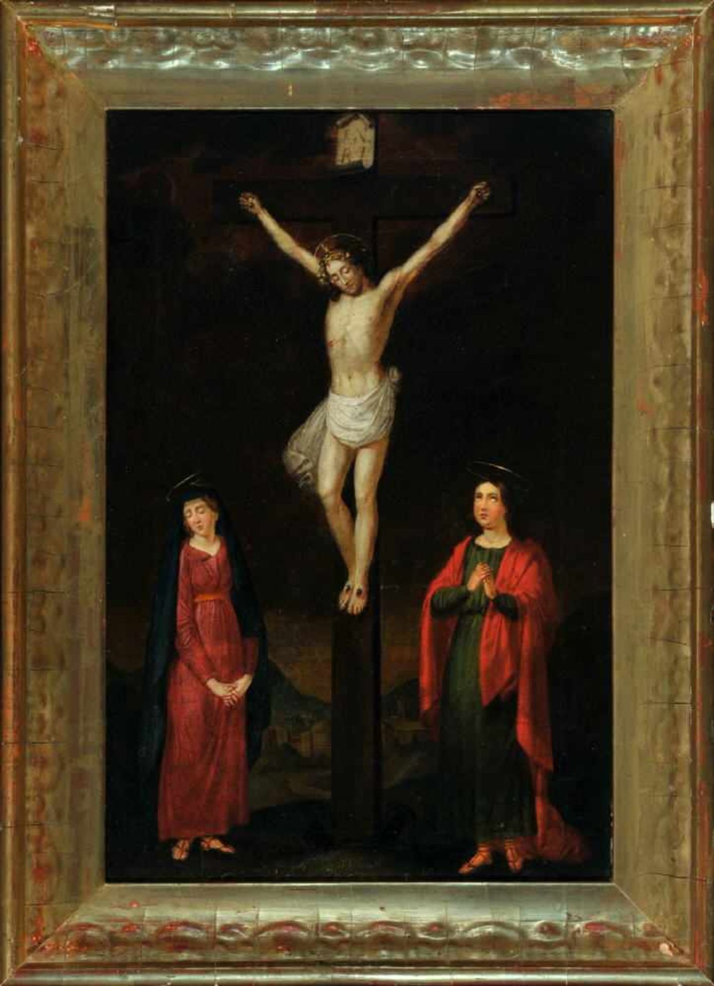 Bildnismaler des 18. Jh.Öl/Lwd, doubl., 49,5 x 33 cm, " Kreuzigungsszene "