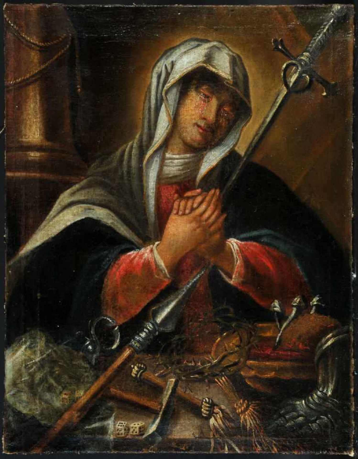 Bildnismaler des 18./19. Jh.Öl/Lwd, 68,5 x 53 cm, " Mater Dolorosa mit den Leidenswerkzeugen Christi