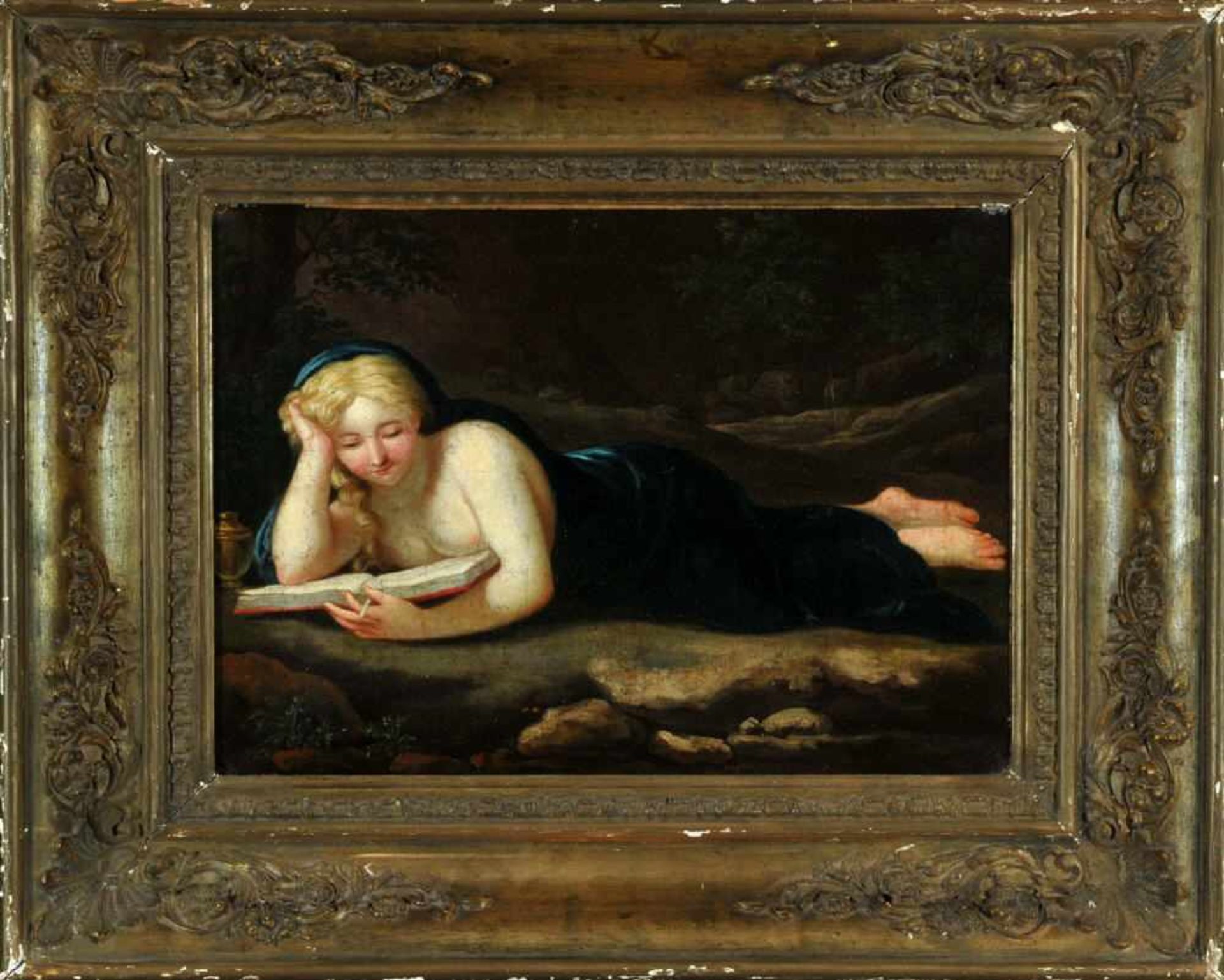 Kopist des 19. Jh.Öl/Lwd, doubl., 29 x 39,5 cm, " Büßende Magdalena ", nach Correggio
