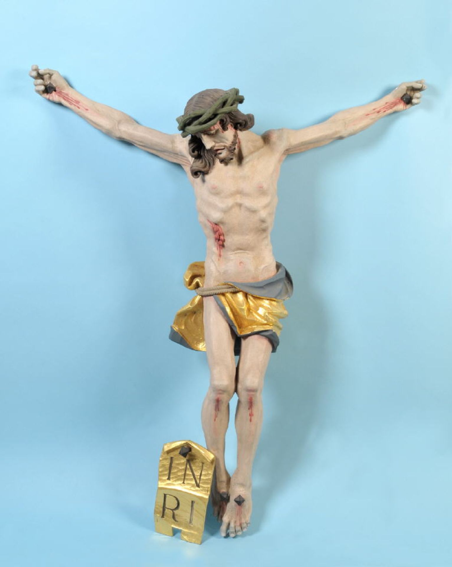 Christus-Korpus "Josef Konrad, Reicholtsried"Holz, farbig gefasst, H= 118 cm, 4-Nagel-Typus, dazu