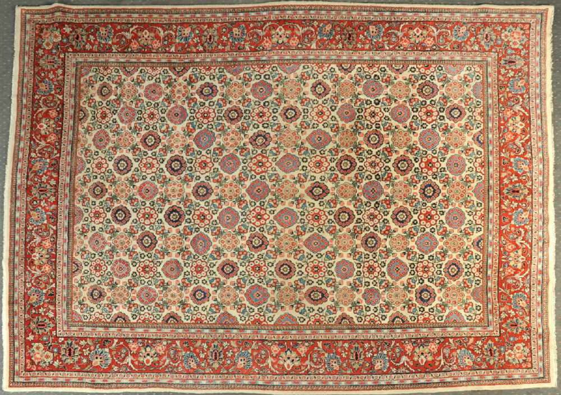 Kork-Sarough, Persien, 275 x 368 cmälter, Korkwolle, feine Knüpfung, beigegrundig, durchgemustert