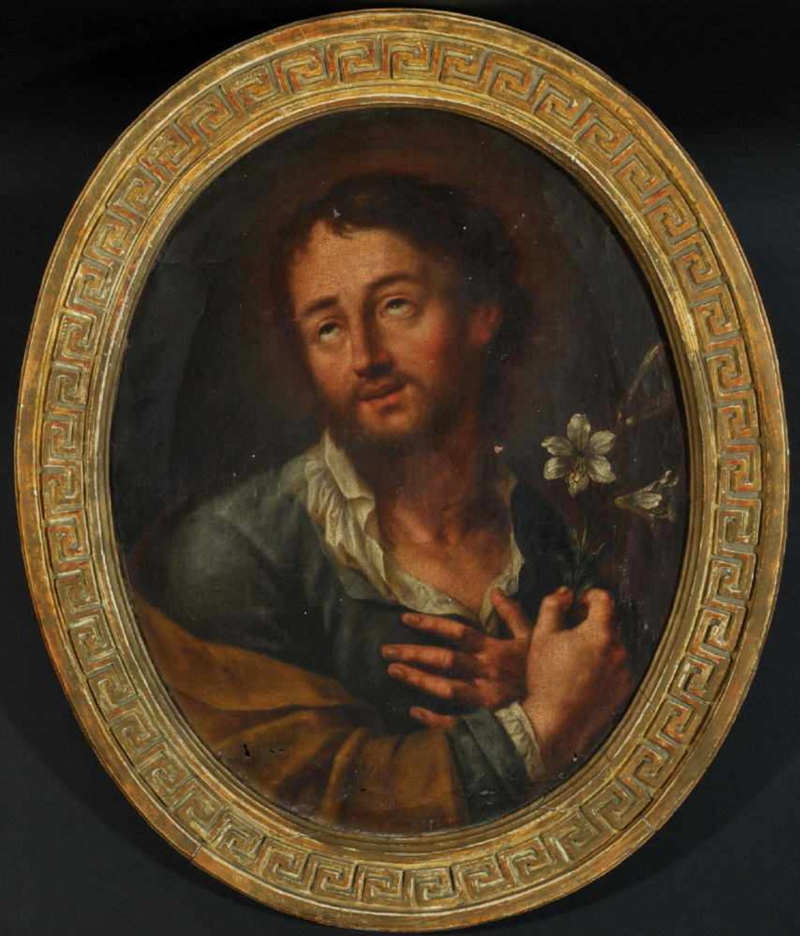 Bildnismaler des 18. Jh.Öl/Lwd, oval, 55 x 43 cm, " Heiliger Joseph ", besch.
