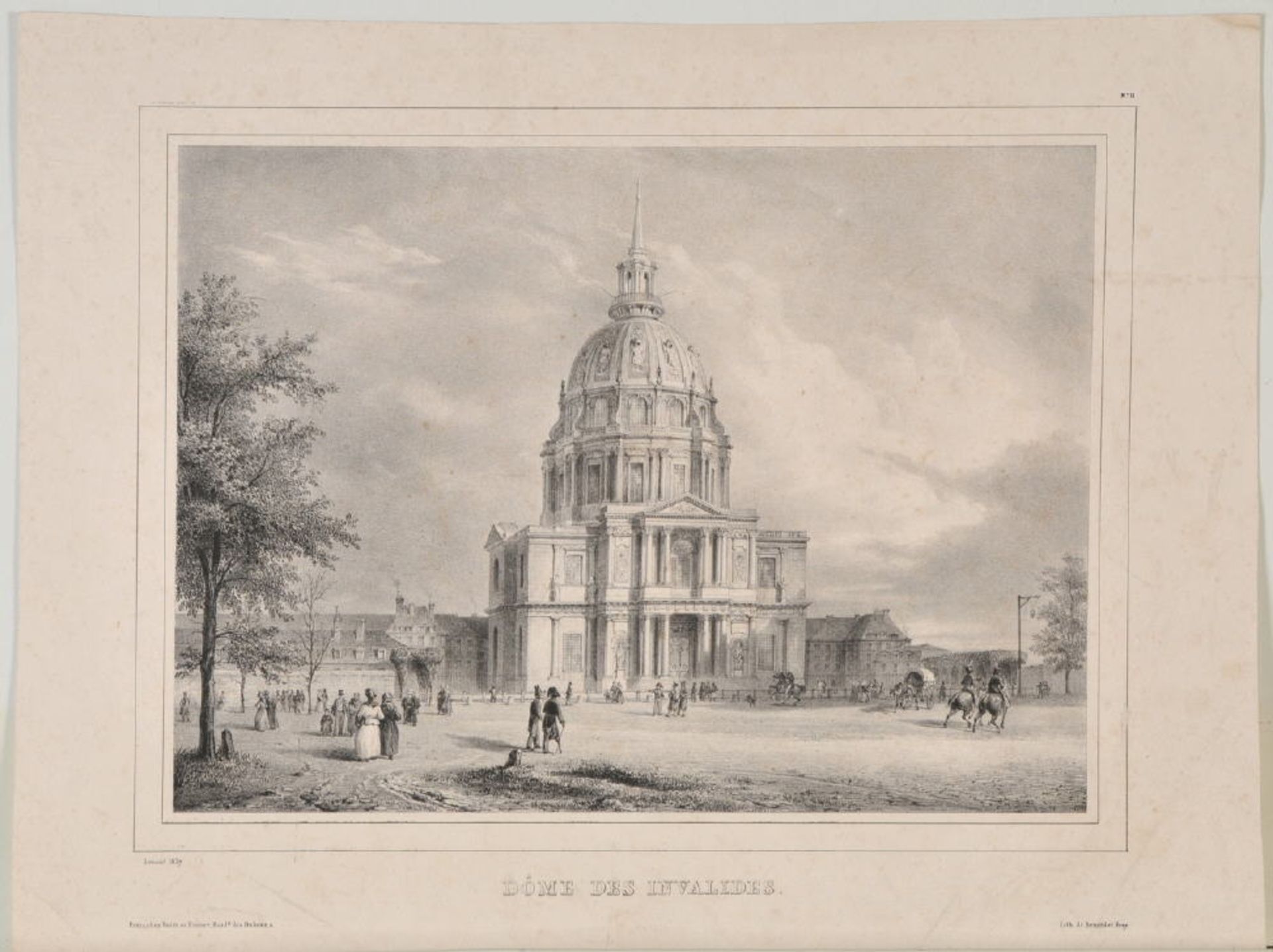 Paris, InvalidendomLithographie, 24 x 33 cm, von Bernard u. Frey, dat. 1837, leicht fleckig