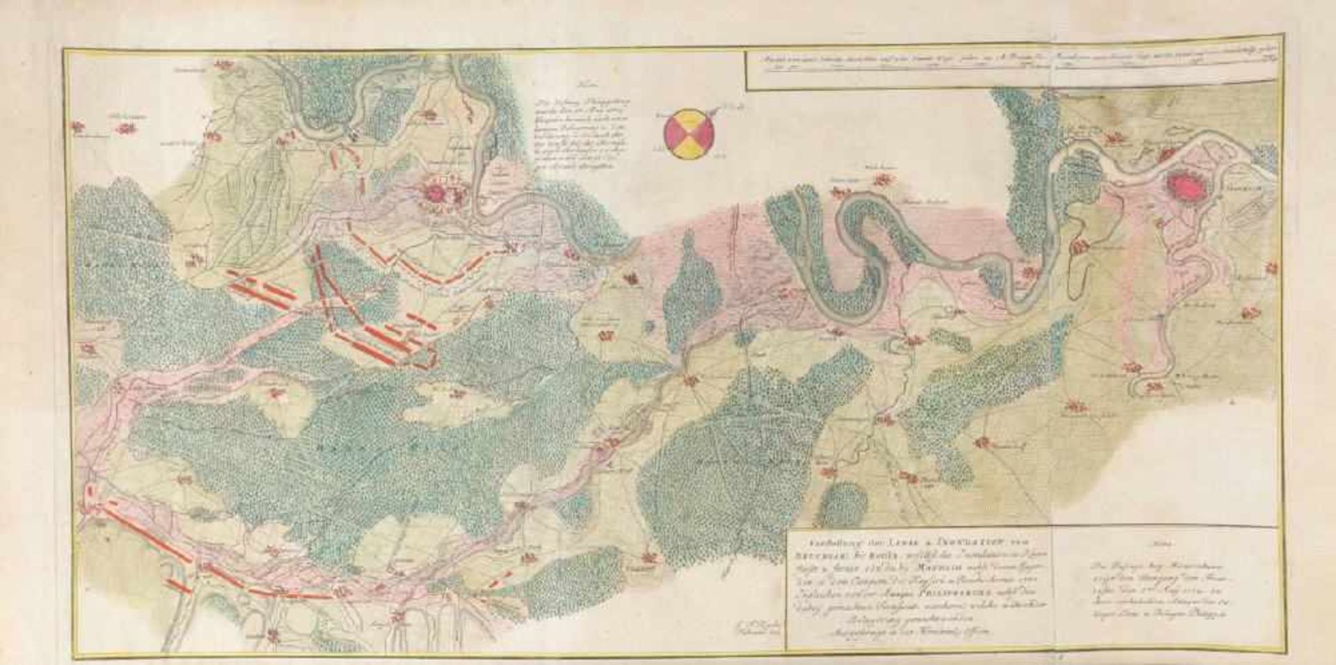 Landkarte "Vorstellung der Linie u. Inondation von Bruchsahl bis Ketsch"Kupferstich, handcolor.,