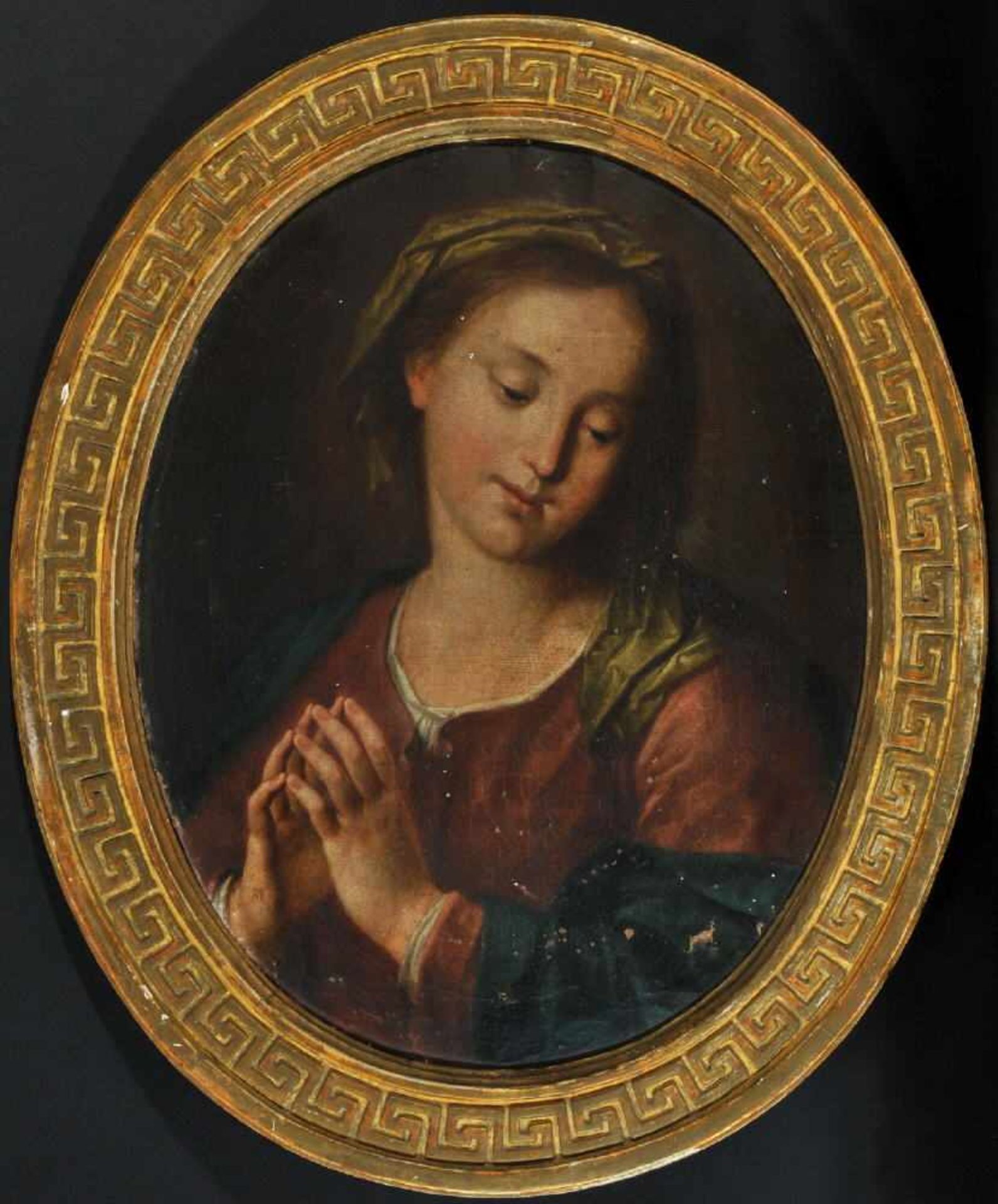 Bildnismaler des 18. Jh.Öl/Lwd, oval, 55 x 43 cm, " Betende Maria ", besch.