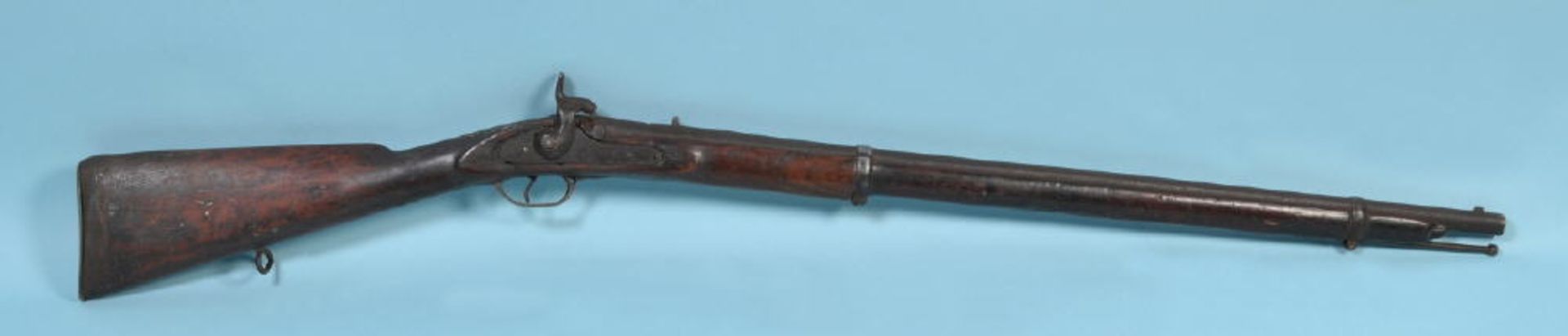 PercussionsgewehrSchaft Nussbaum, Messingmontierungen, runder Stahllauf, L= 122 cm, militärisch, 19.