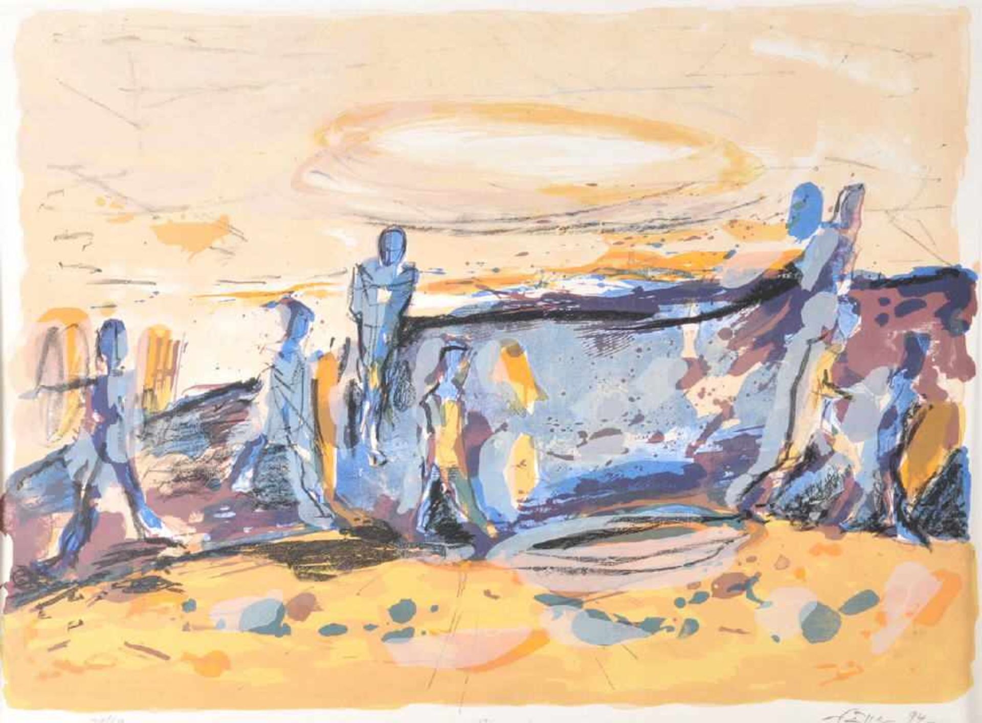 Faller, Rüdiger, 1942 Tangerhütte bei MagdeburgFarblithographie, 50 x 70 cm, betit. " Am Strand ",