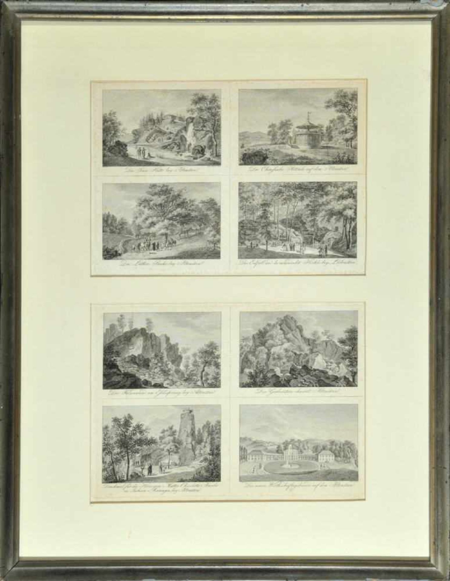 Altenstein/Thüringen, 8 Ansichten8 Kupferstiche auf 2 Bll., je ca. 7 x 11 cm, i.d.Pl. bez., 19. Jh.,