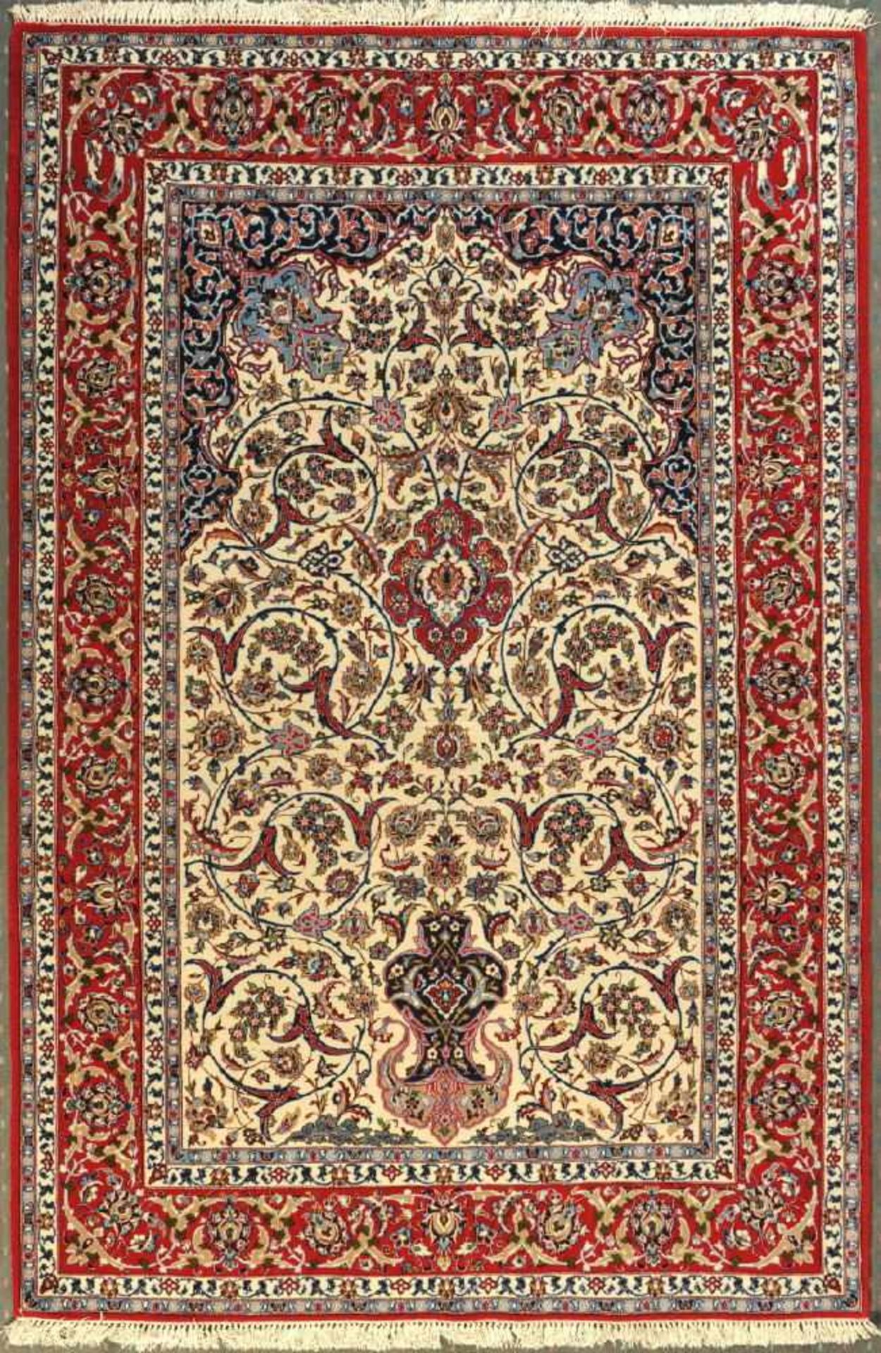Kork-Gebets-Isfahan, Persien, 146 x 223 cmKorkwolle mit Seide auf Seide, sehr feine Knüpfung,