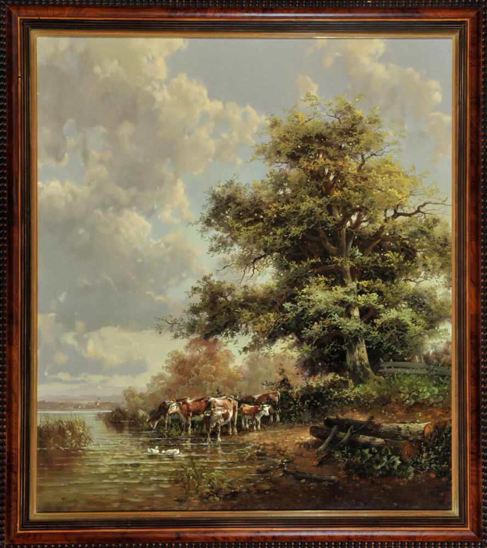 Althaus, Josef, Künstler des 20. Jh.Öl/Lwd, 80 x 70 cm, " Uferpartie mit Kuhherde ", u.r. sign.,