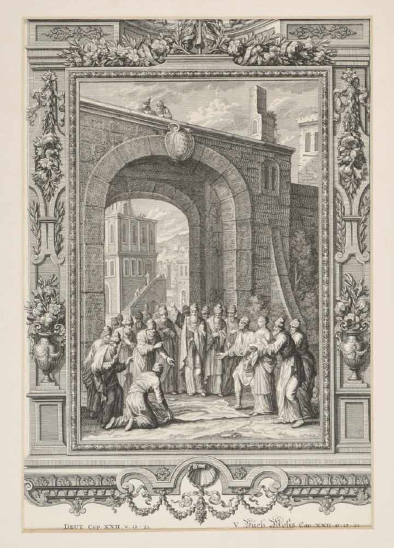 Kupferstich, 18. Jh.31 x 20 cm, " Stadttor mit Personenstaffage ", von H. Sperling, P