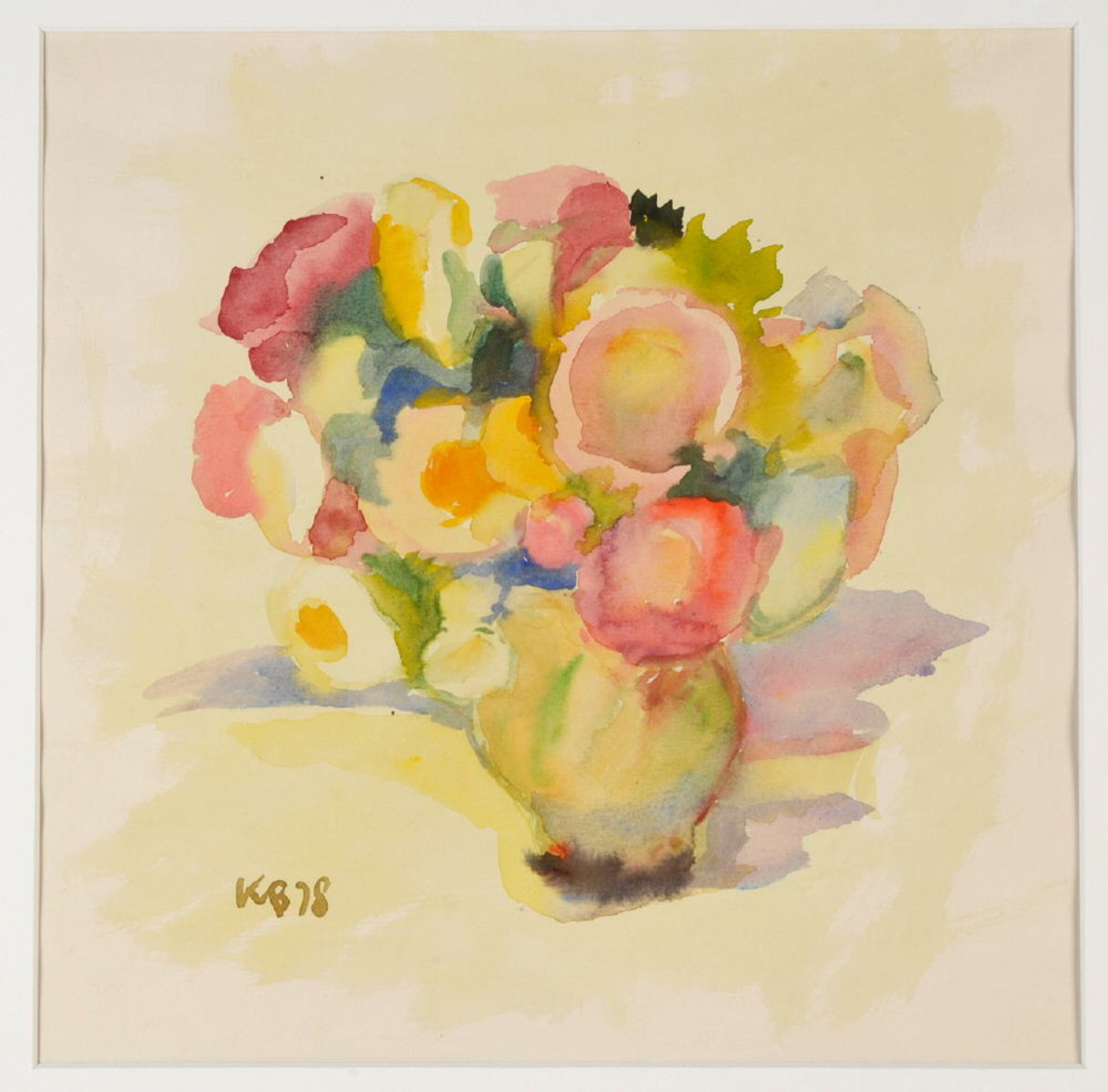 Braun, Karin Maria, 1938 - 2003Aquarell, 36 x 36 cm, " Blumenstrauß in Vase ", u.l. monogr., dat. (