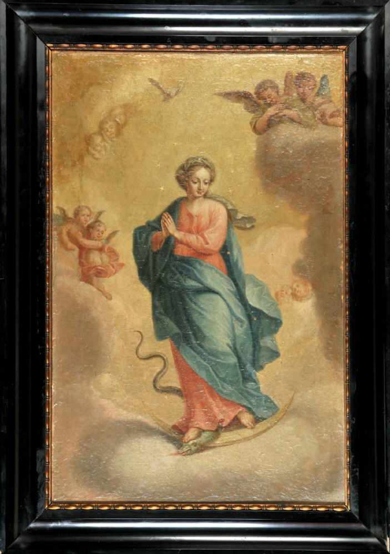 Bildnismaler des 18./19. Jh.Öl/Lwd auf Hartfaser gez., 73 x 48 cm, " Maria Immaculata ", restaur.