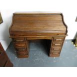 American hardwood pedestal roll top desk