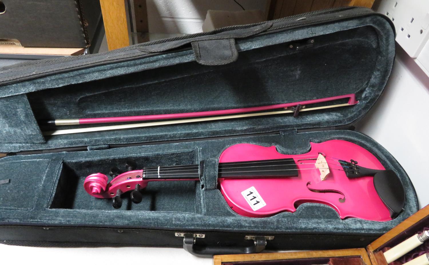 Student level pink violin with bow and case 3/4