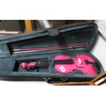 Student level pink violin with bow and case 3/4