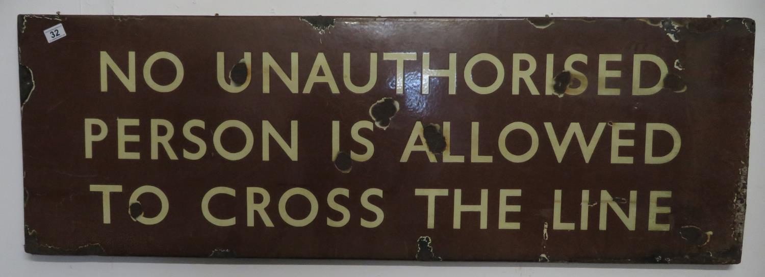 18" x 54" original enamel railway sign