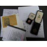 Royal Humane Society medal boxed with gold fob metal, original paper cuttings for Samuel Bailey of