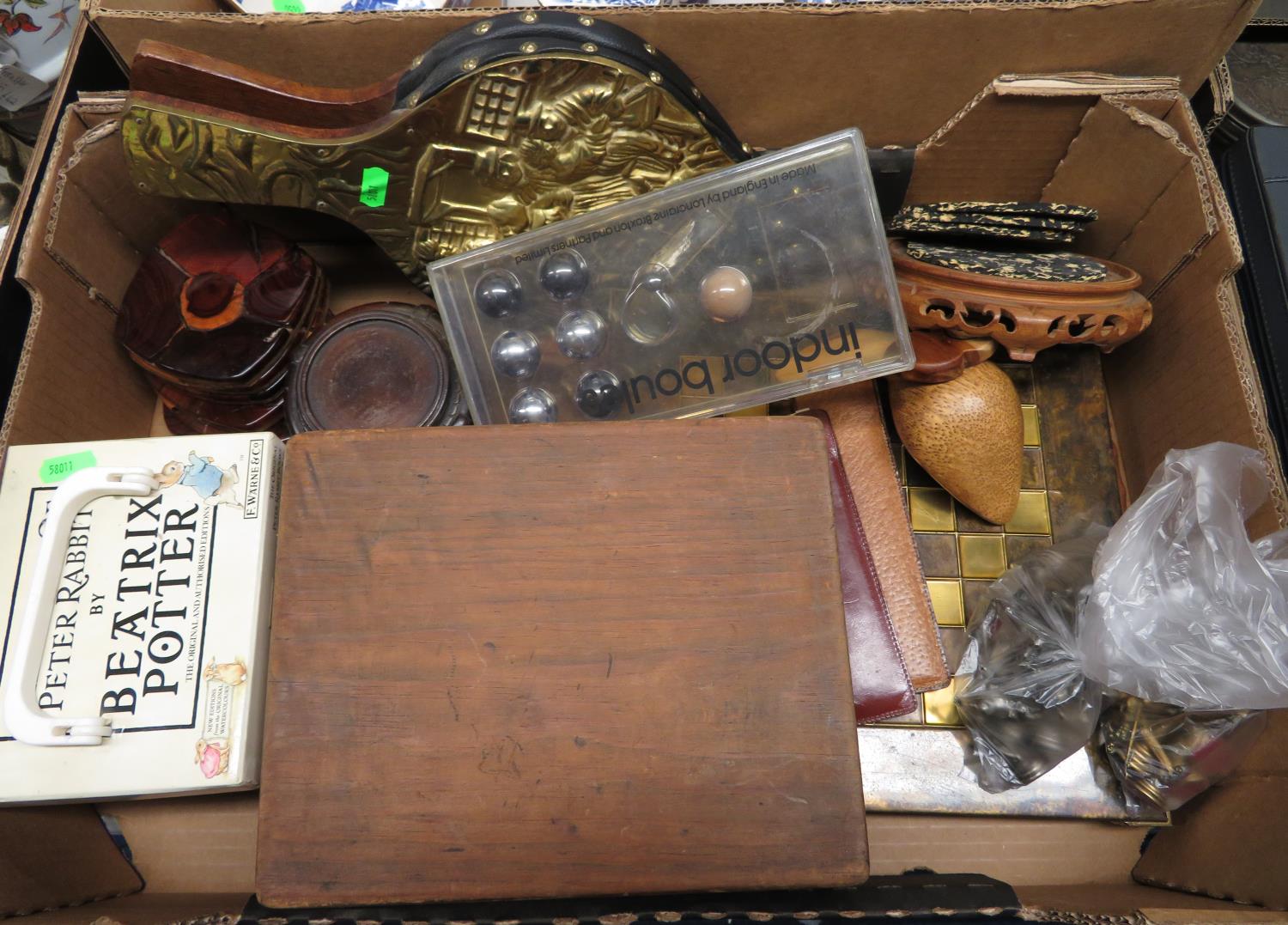 Box of misc. including brass chess set