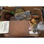 Box of misc. including brass chess set