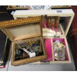 2x Jewellery boxes of coins, jewellery and large collection of Bowling Club Badges