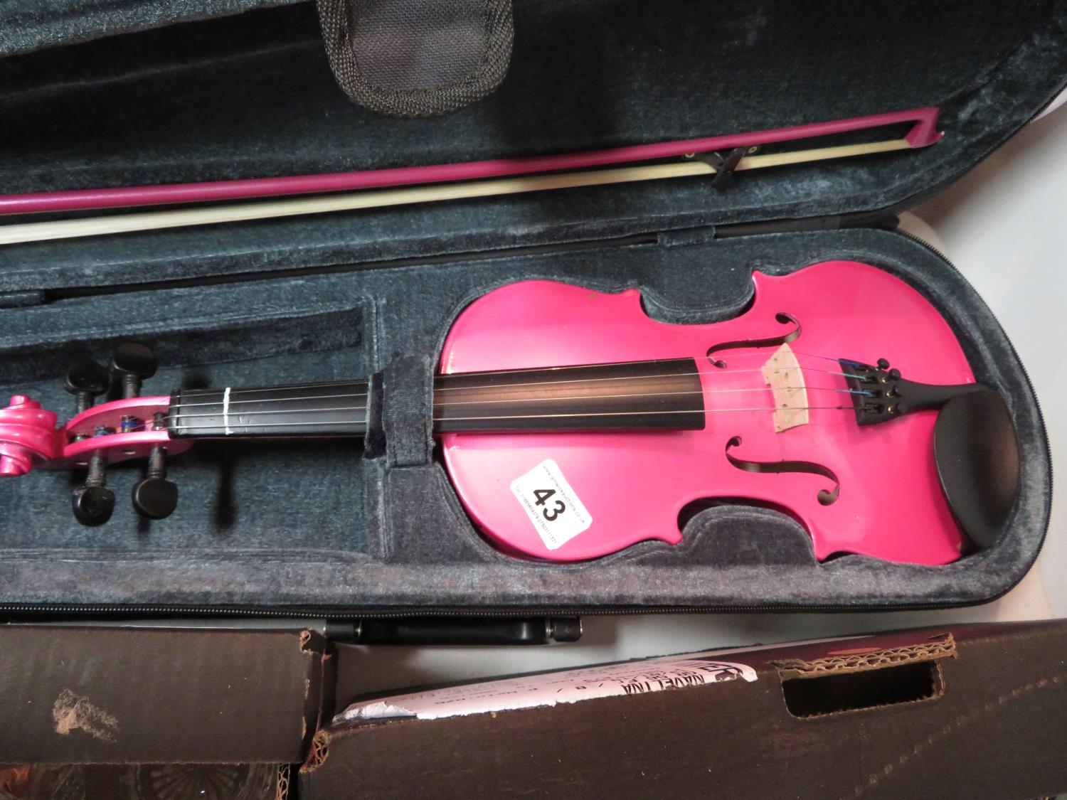 Pink student violin with bow and case - Image 2 of 3