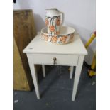 Painted white stand with washbowl and jug