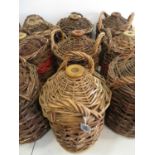 Brown Hens - 3 stoneware flagons with wicker coating