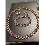 18kt gold and amethyst necklace, bracelet and earring set. Roughly 80g of gold in total.
