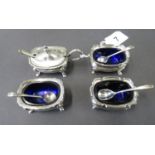 4x silver hallmarked salts with spoons