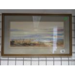 Original Fred Stott watercolour of Lindisfarne 20" x 10" framed