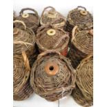 Brown Hens - 3 stoneware flagons in wicker coating