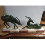 Art Deco antelope Spelter on marble base - repair to horns on one