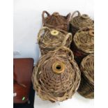Brown Hens set of 3 Stone ware jars with wicker covering