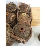 Brown Hens - 3 stoneware flagons with wicker coating