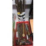 Tray and tubes of brass bars and brass tubes for model making