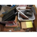 Box containing miniature tap and dye sets and other tools for making model trains