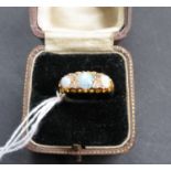 Edwardian opal and diamond ring 18ct gold - good clear hallmarks for Chester 1907