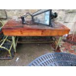 Wooden workbench with steel legs