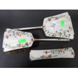 3x silver enamelled brush and mirror set