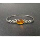 Silver bangle set with Baltic amber - silver bitch bark visible. 7g